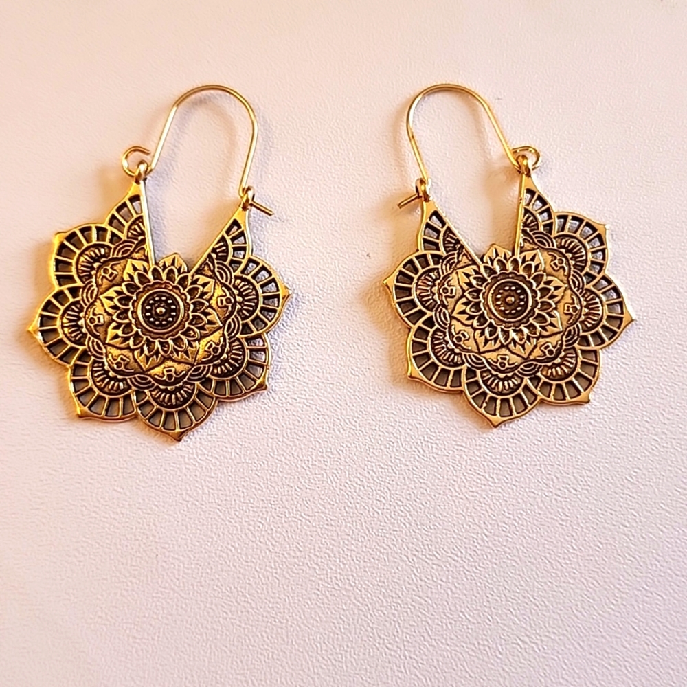 BOHO Gypsy  Tribal Hoop Mandala Tribal  Earrings